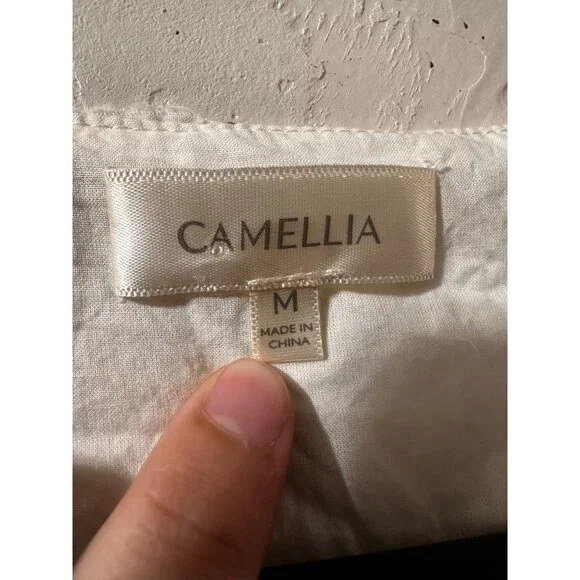 Camellia Embroidered 3D Floral Cottage Mini Dress Women Medium Cream Puff Sleeve - Picture 5 of 16